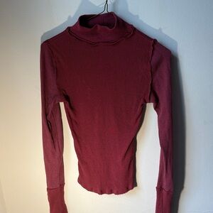 Free People Ribbed Long Sleeve Turtleneck — Wine